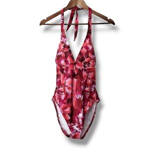 Catalina Hot Pink One Piece Floral Halter Swimsuit | Medium
